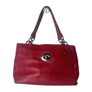 Coach Penelope Turnlock Satchel Bag Red Pebbled Leather